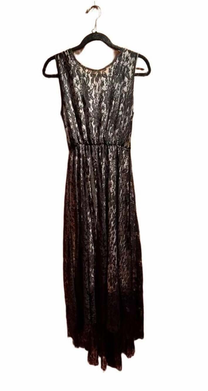 Adrianna Papell Black and White Floral Lace High Low Halter Dress